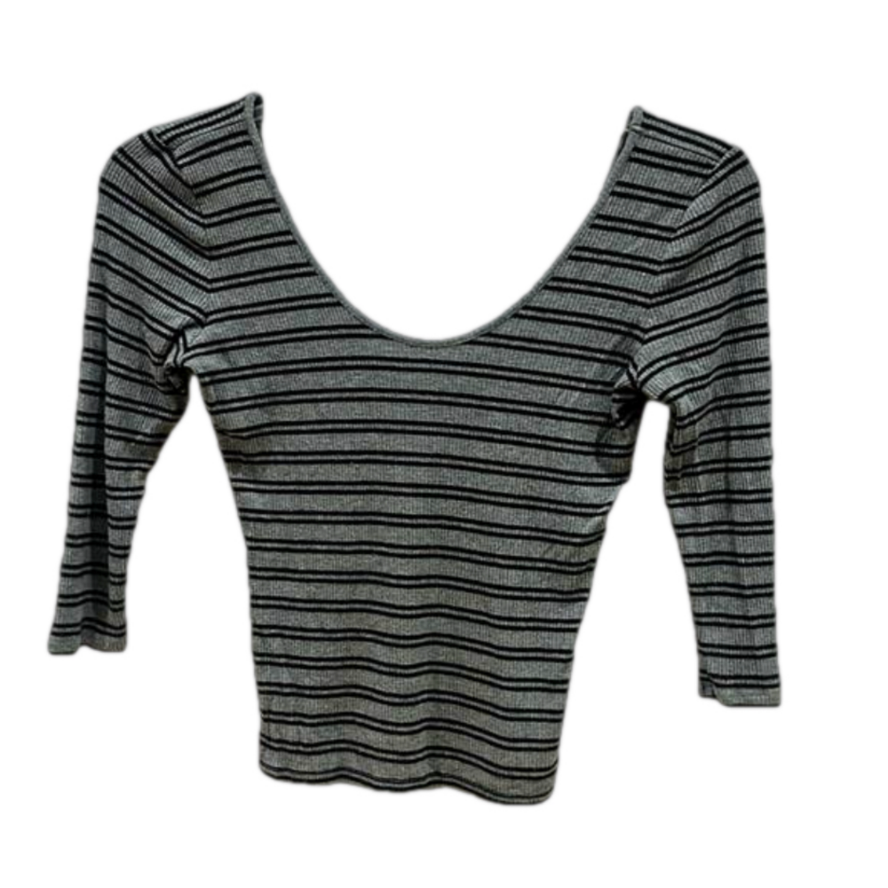 Express One Eleven Womens Top Pullover Crop Top Fitted Ribbed Blue Stripe M